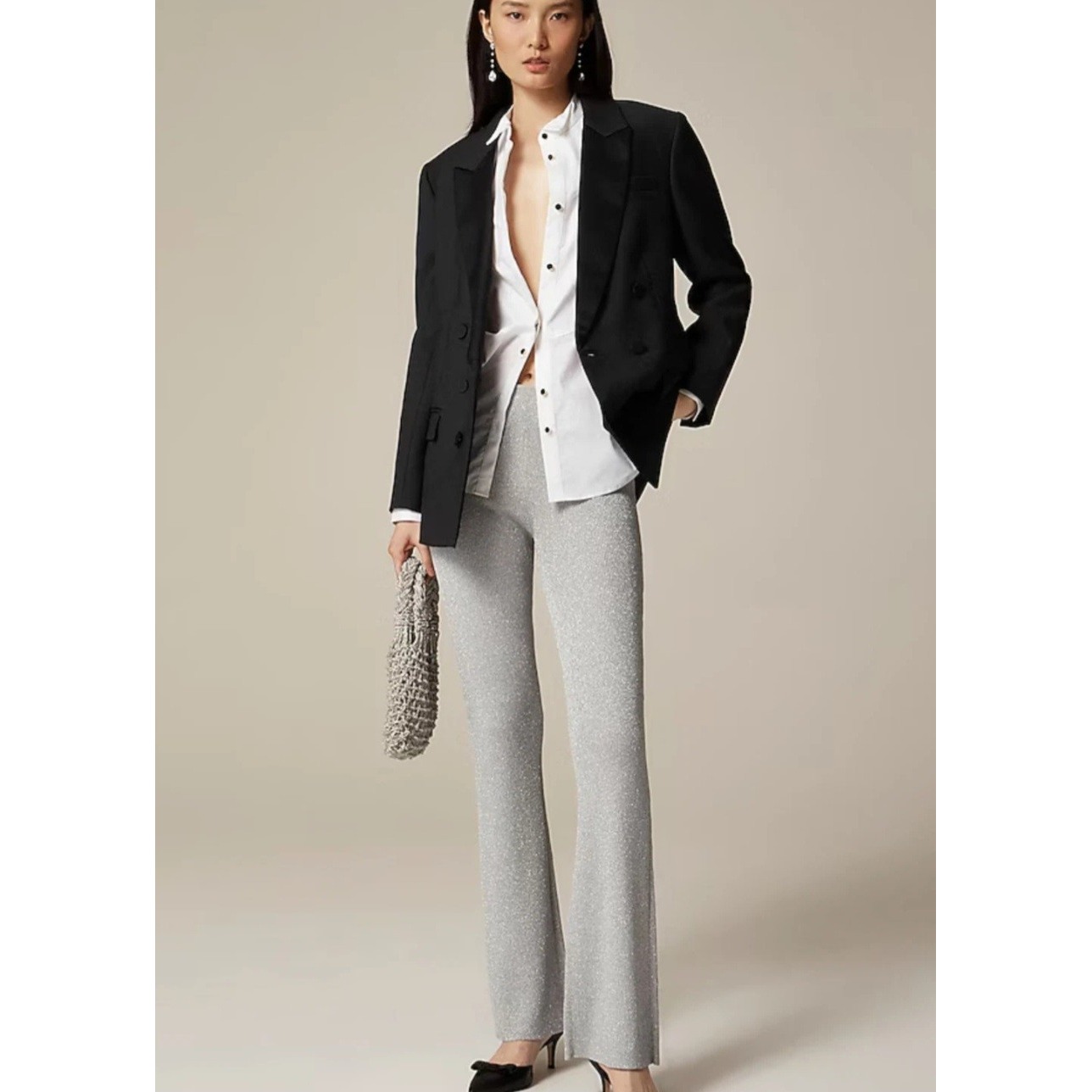 J.Crew Metallic Cropped Sweater Pant Grey Silver Metallic Size Xxs